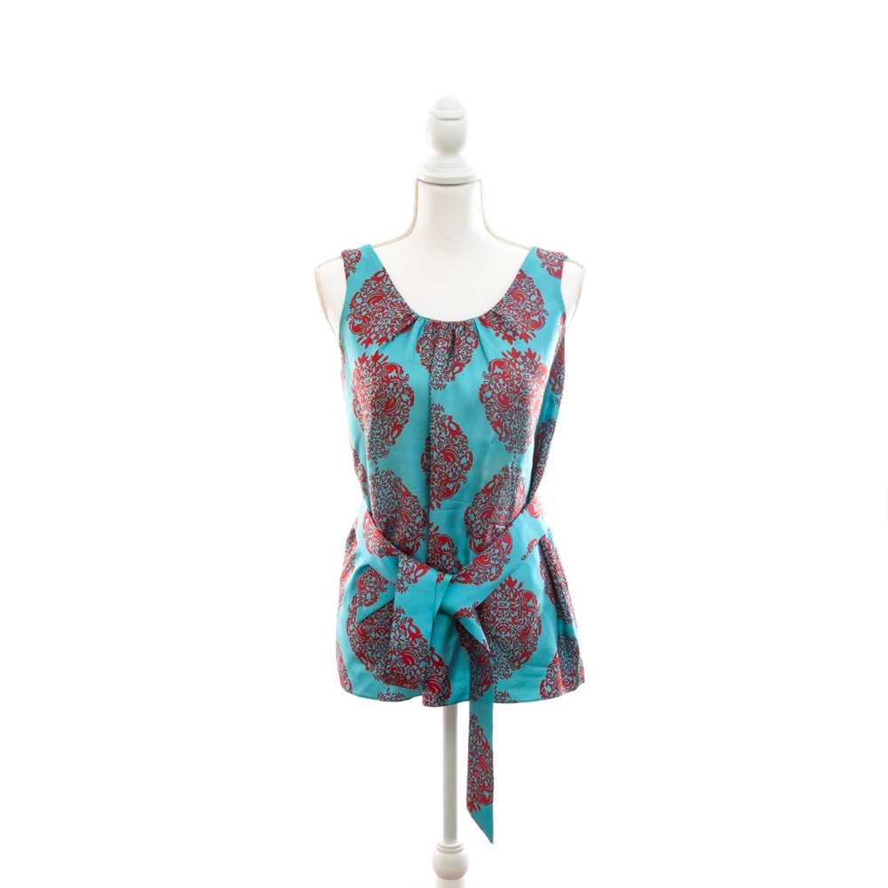 Lilly Pulitzer Turquoise & Coral Belted Tunic Top Sz 4